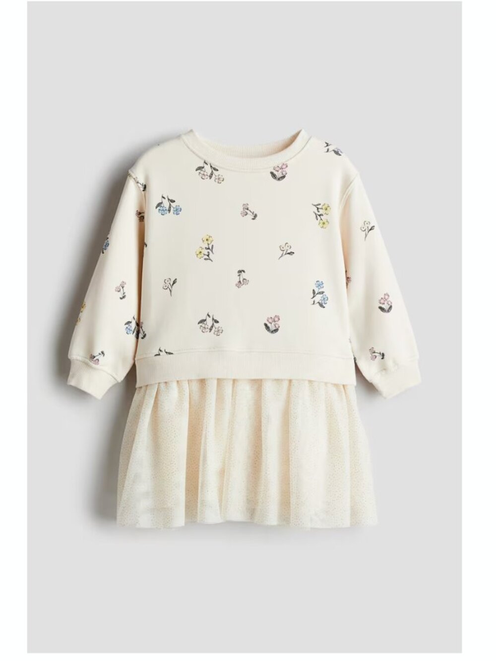 H&M Girls Light beige/Floral Sweatshirt Tulle Dress
